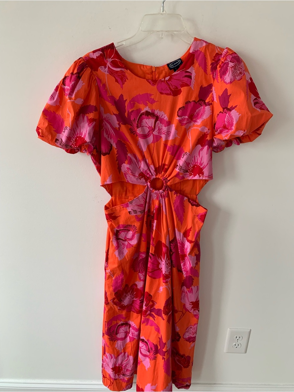Scoop Cutout Floral Midi Dress in Orange & Pink 8/10 NWOT